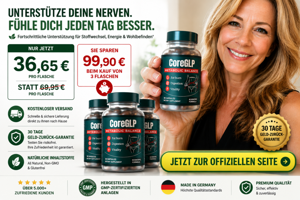 Erreiche deine Abnehmziele – einfacher als je zuvor! Deine Reise beginnt mit einem individuellen Plan, der zu deinem Lebensstil passt und echte, nachhaltige Ergebnisse bringt. Wissenschaftlich fundiert und von Tausenden vertraut: CoreGLP unterstützt deinen Körper dabei, den Stoffwechsel zu aktivieren, Heißhunger zu reduzieren und die Fettverbrennung auf gesunde Weise anzukurbeln. Das ist dein Moment: Übernimm die Kontrolle, gewinne neues Selbstvertrauen und bring deine Gesundheit auf ein neues Level. Warte nicht – deine Reise zu einem gesünderen Ich beginnt heute!